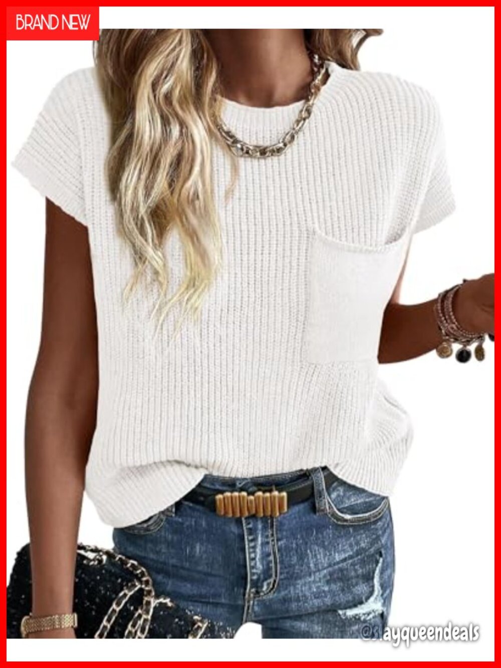 Womens Cotton Crochet Short Sleeve Sweater Top Cap Sleeve
